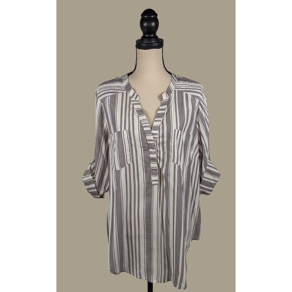 Torrid Gray and White Striped 100% Modal Harper Blouse Size Large (12) NWT - Picture 1 of 11
